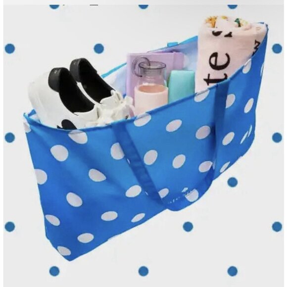 New Kate Spade Tote Blue White Polka Dot 25" x 15" XLarge Shopping Tote - Picture 1 of 4